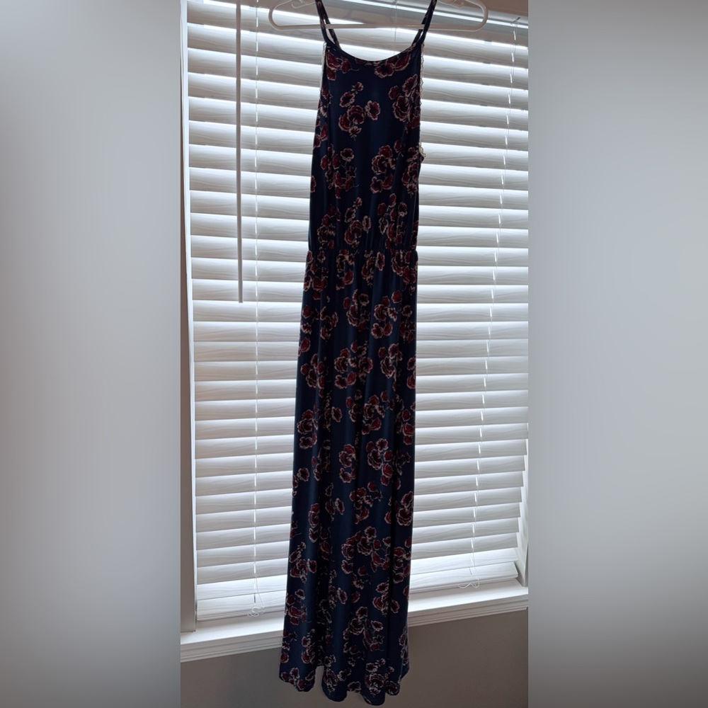 FRENCH GREY Navy Floral Maxi Dress with Pink Accents - Small